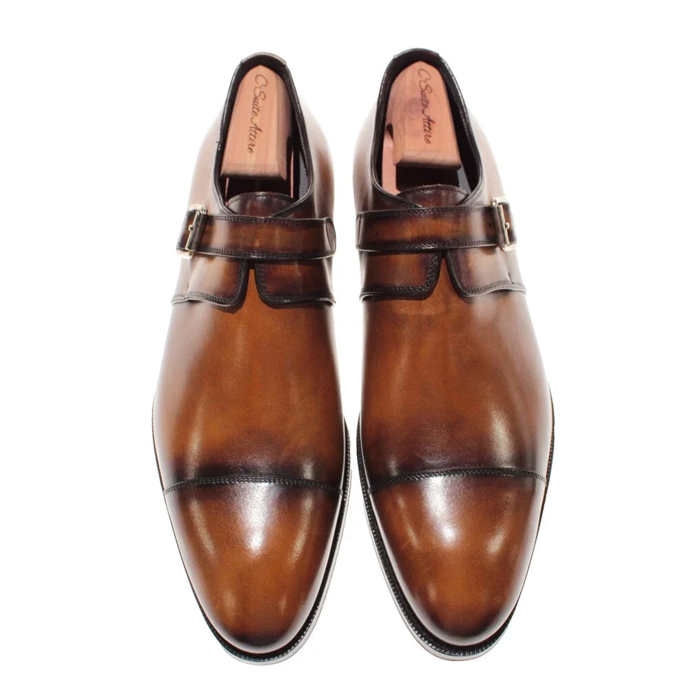 Di Bianco NWB Single Monk Strap Dress Shoes Size 9 US in Brown Leather